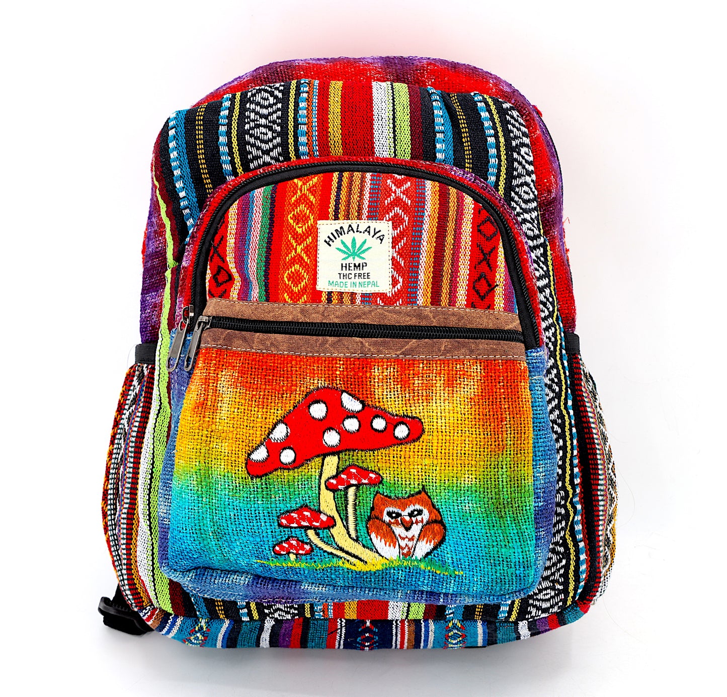 Hemp Owl Mushroom Hand Embroidered Tie Dye Mini Backpack