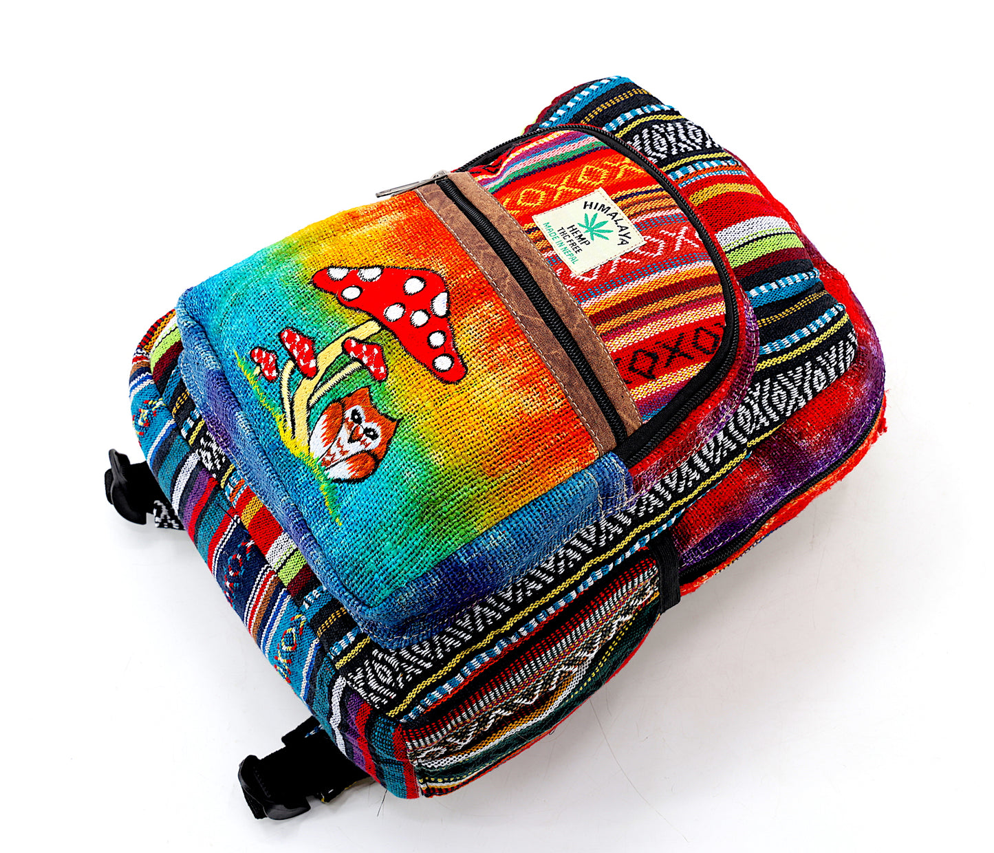 Hemp Owl Mushroom Hand Embroidered Tie Dye Mini Backpack