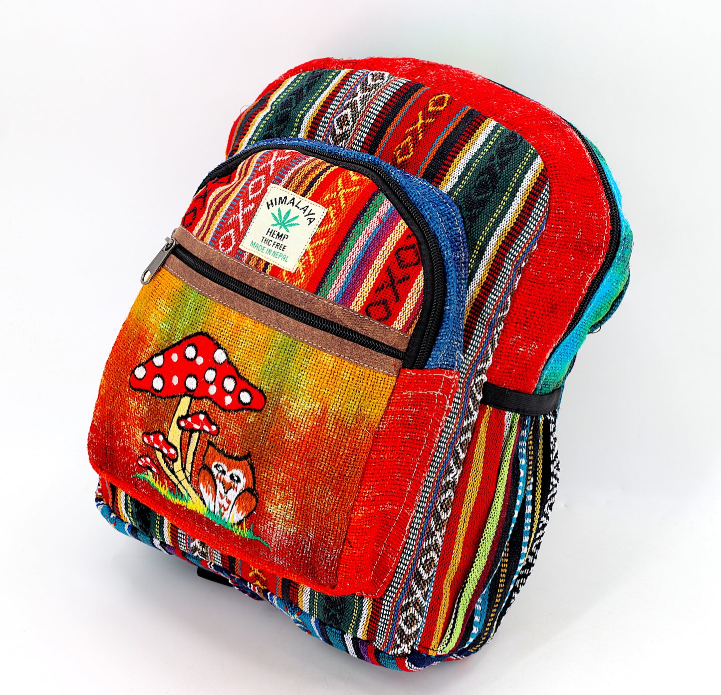 Hemp Owl Mushroom Hand Embroidered Tie Dye Mini Backpack