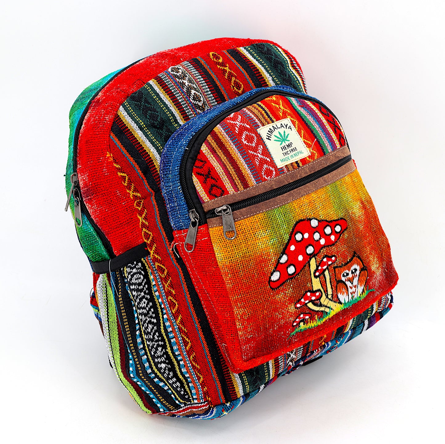 Hemp Owl Mushroom Hand Embroidered Tie Dye Mini Backpack