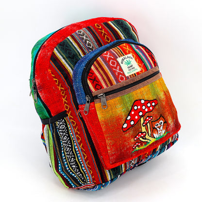 Owl & Mushroom Hemp Mini Backpack | Hand Embroidered Tie Dye Bag