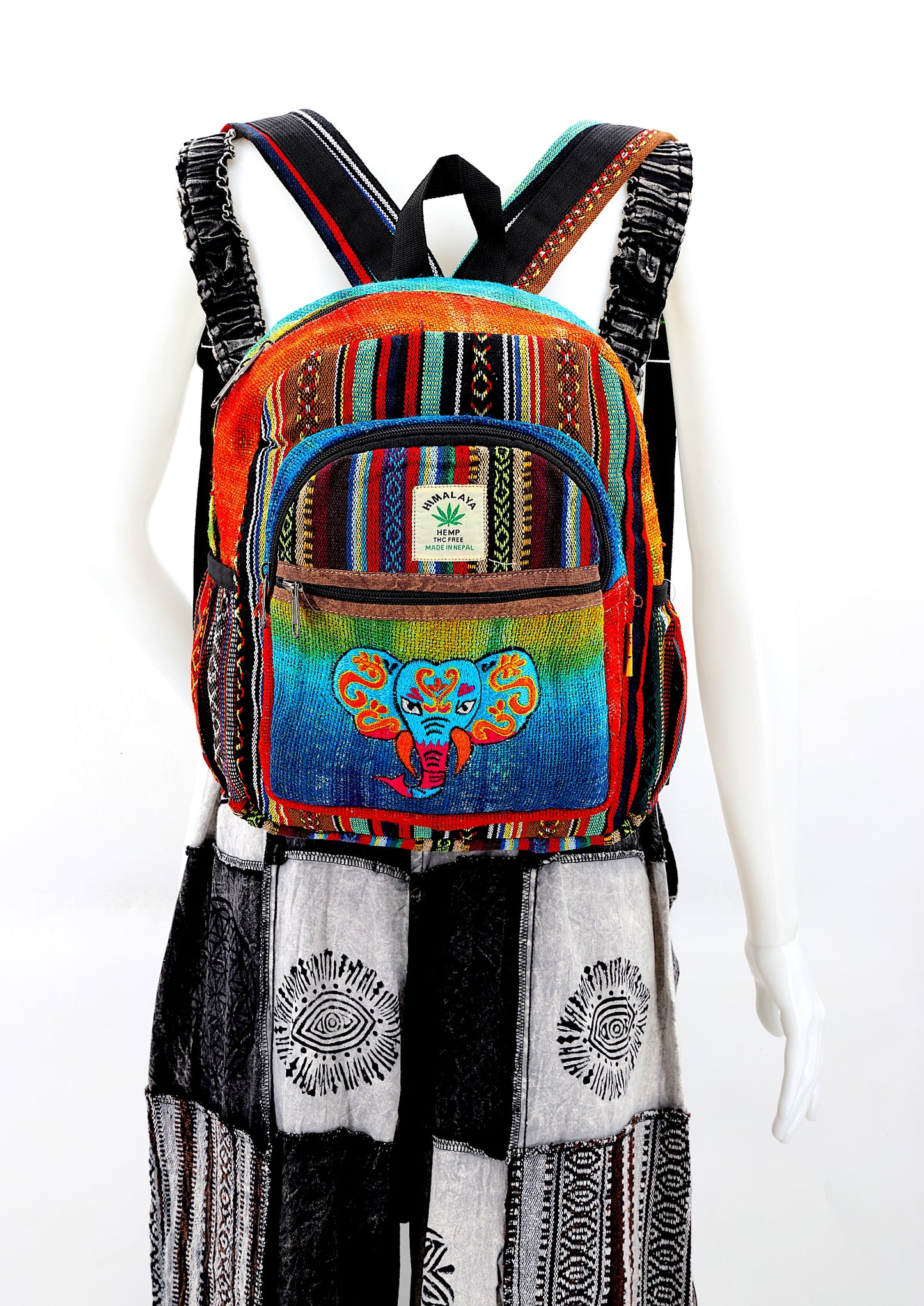 Hemp Elephant Hand Embroidered Tie Dye Mini Backpack