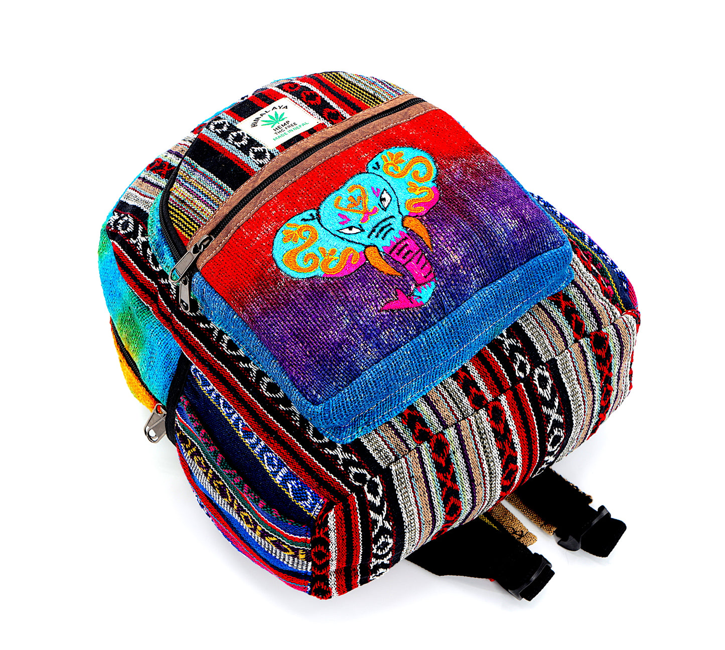 Hemp Elephant Hand Embroidered Tie Dye Mini Backpack