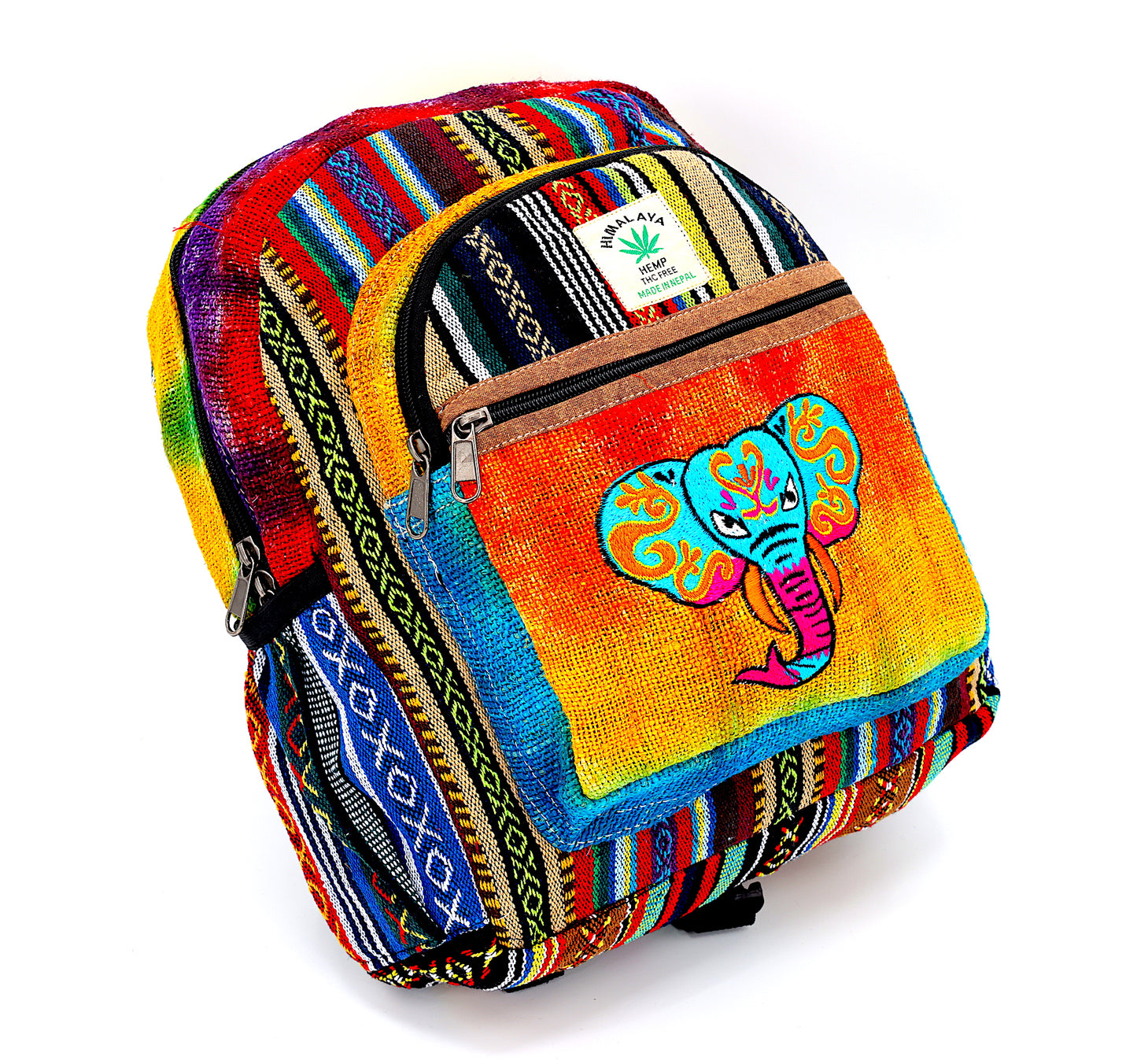 Hemp Elephant Hand Embroidered Tie Dye Mini Backpack