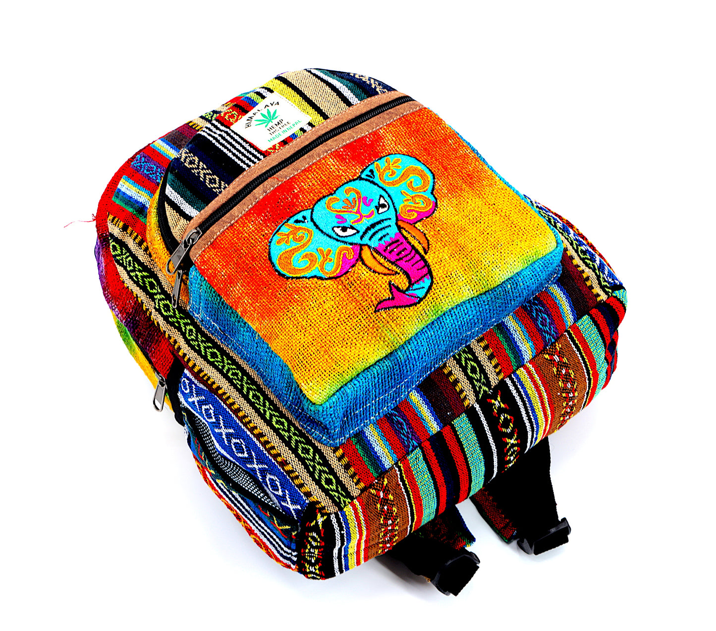 Hemp Elephant Hand Embroidered Tie Dye Mini Backpack