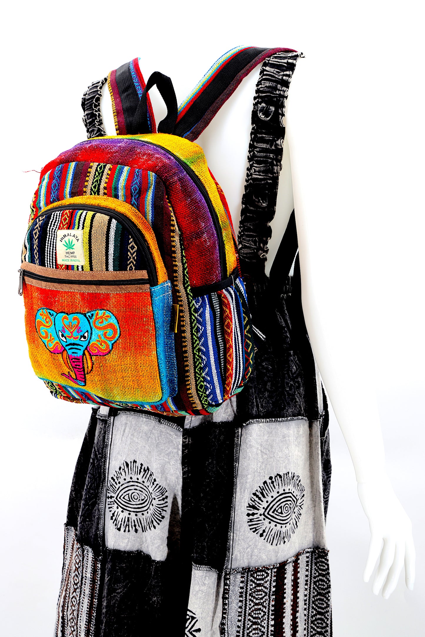 Hemp Elephant Hand Embroidered Tie Dye Mini Backpack