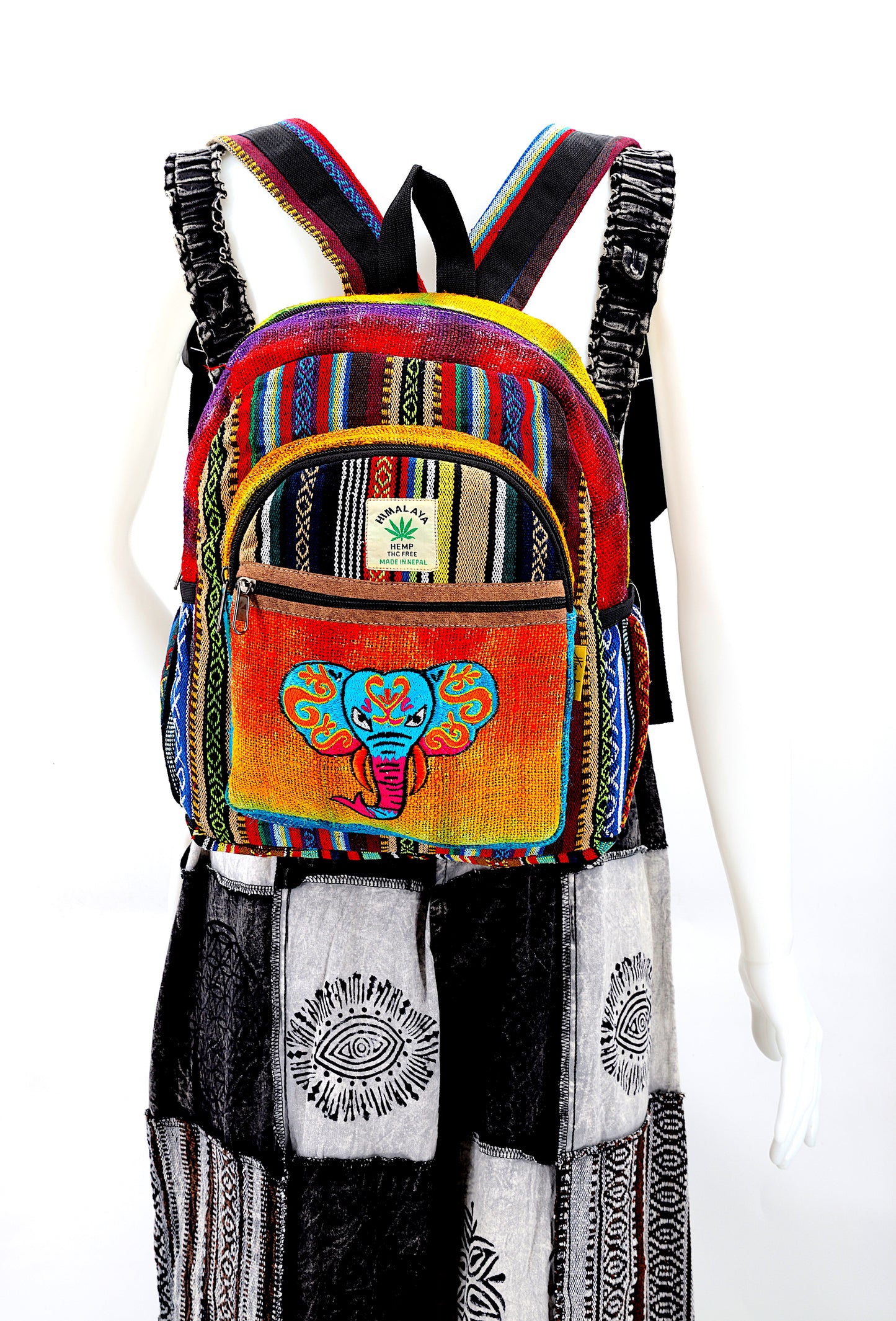 Hemp Elephant Hand Embroidered Tie Dye Mini Backpack