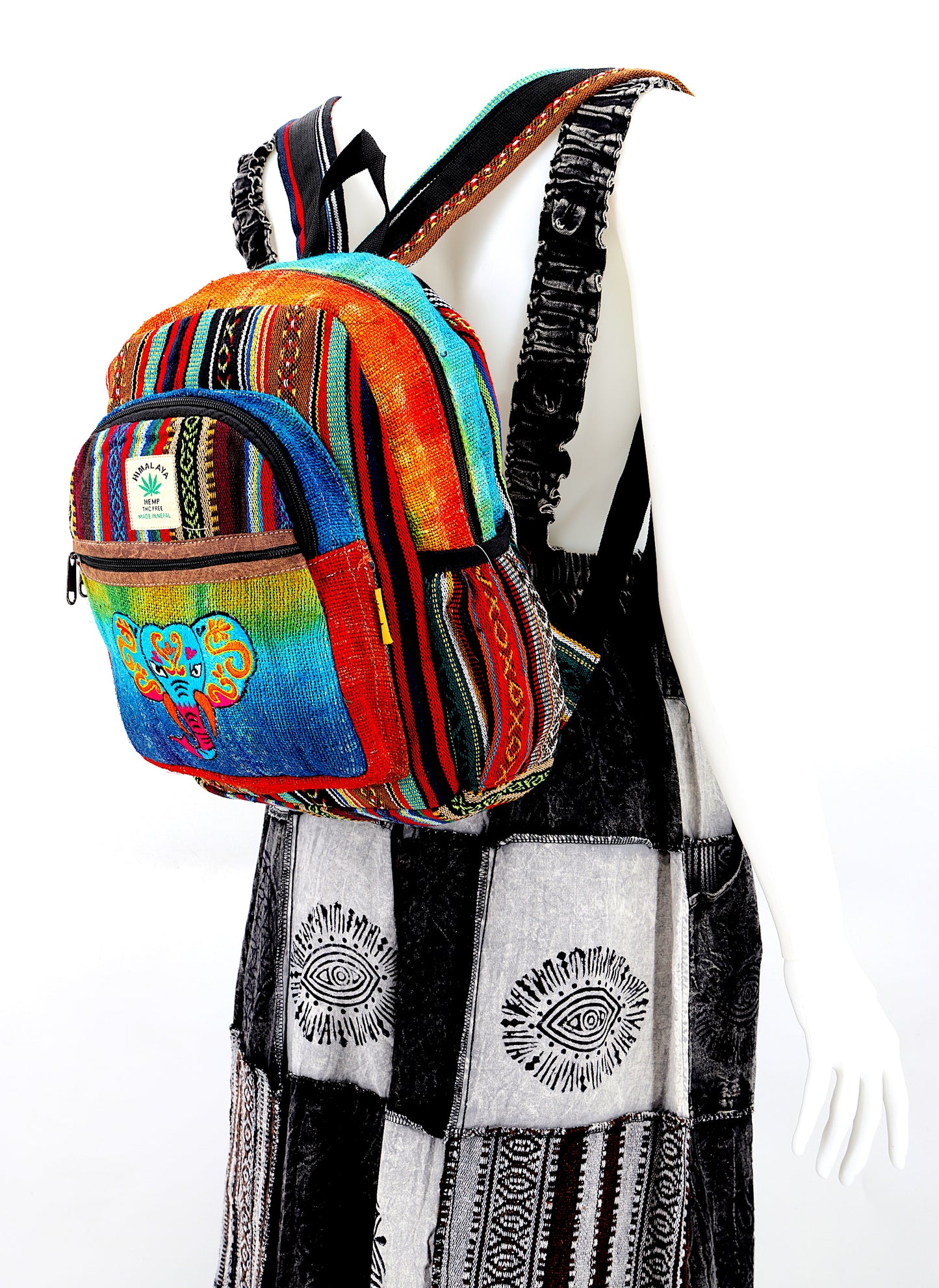 Hemp Elephant Hand Embroidered Tie Dye Mini Backpack