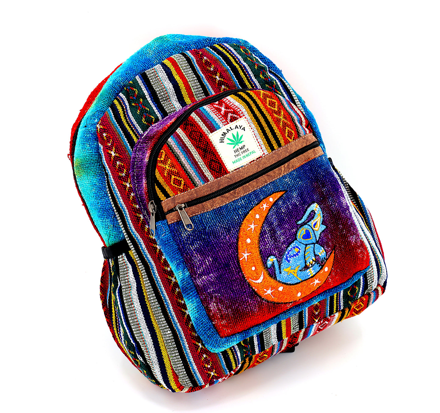 Hemp Moon Elephant Hand Embroidered Tie Dye Mini Backpack