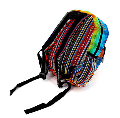 Moon & Elephant Hemp Mini Backpack | Hand Embroidered Tie Dye Bag