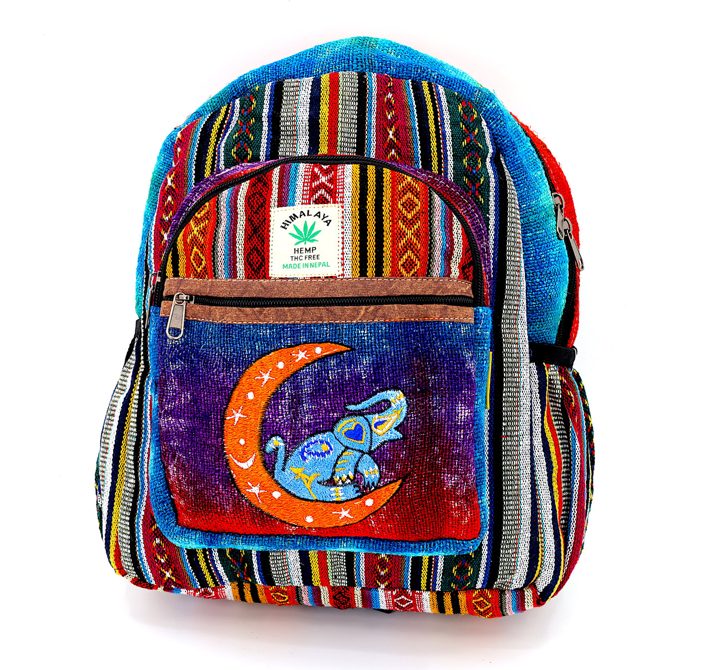 Hemp Moon Elephant Hand Embroidered Tie Dye Mini Backpack