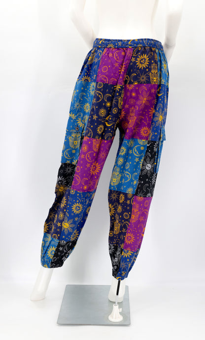 Celestial Print Patchwork Pants | Cotton Cargo Harem Pants