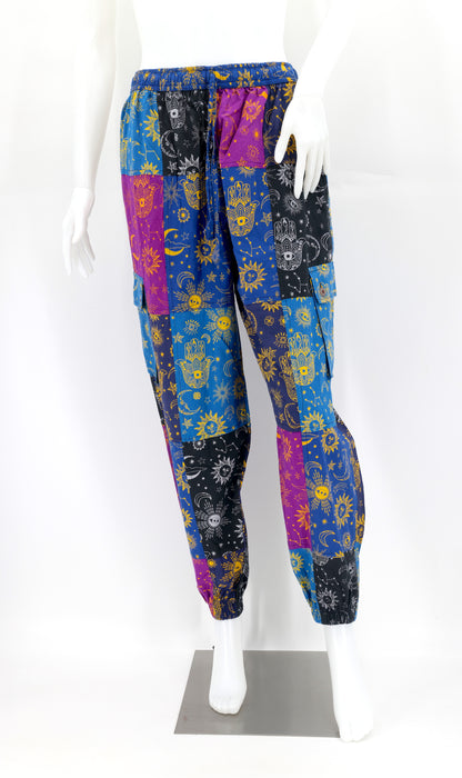 Celestial Print Patchwork Pants | Cotton Cargo Harem Pants