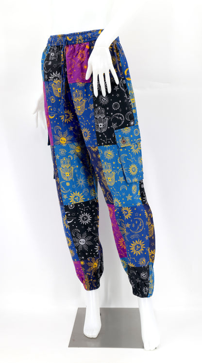 Celestial Print Patchwork Pants | Cotton Cargo Harem Pants