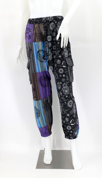 Sun, Moon and Stars Print Patchwork Harem Pants