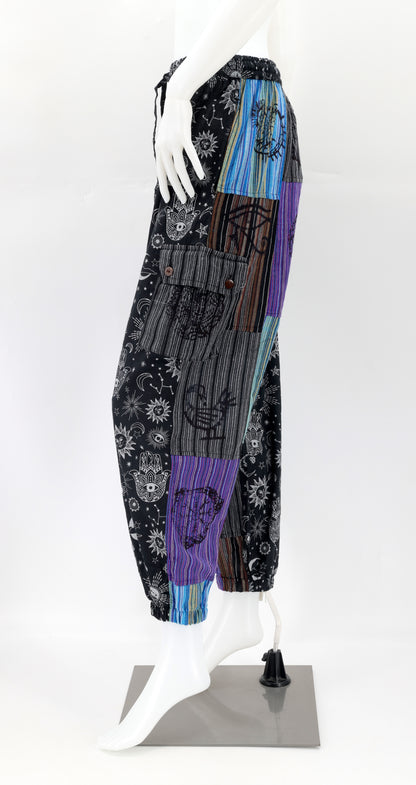 Sun, Moon and Stars Print Patchwork Harem Pants