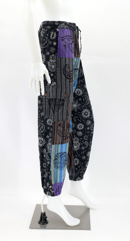 Sun, Moon and Stars Print Patchwork Harem Pants