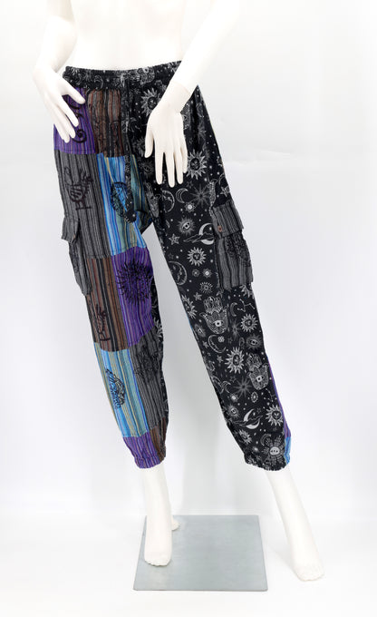 Sun, Moon and Stars Print Patchwork Harem Pants