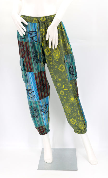 Sun, Moon and Stars Print Patchwork Harem Pants
