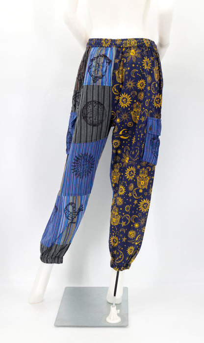 Sun, Moon and Stars Print Patchwork Harem Pants