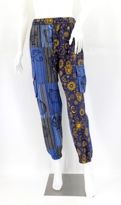 Sun, Moon and Stars Print Patchwork Harem Pants