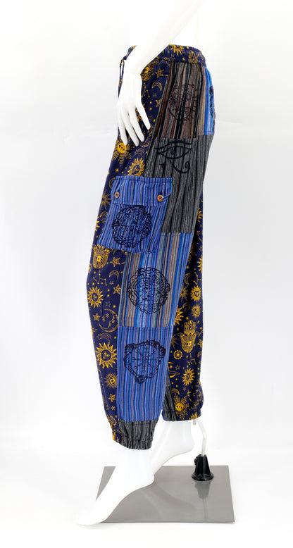 Sun, Moon and Stars Print Patchwork Harem Pants