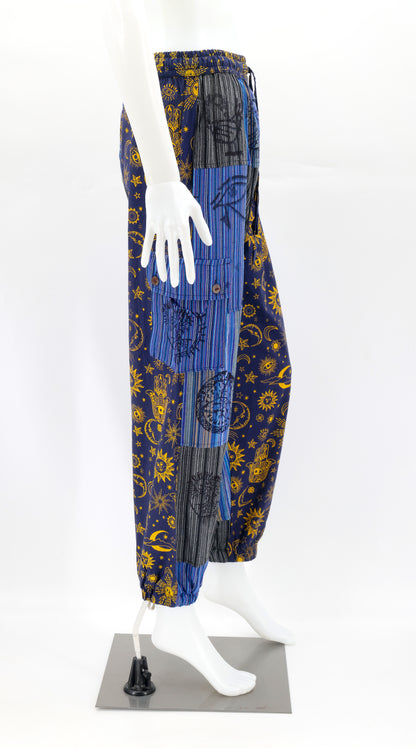 Sun, Moon and Stars Print Patchwork Harem Pants