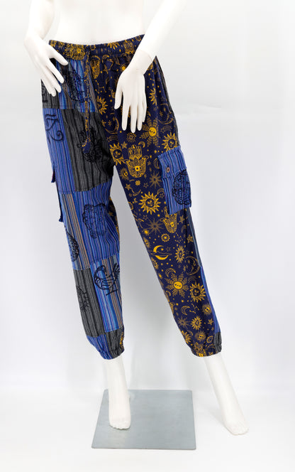 Sun, Moon and Stars Print Patchwork Harem Pants
