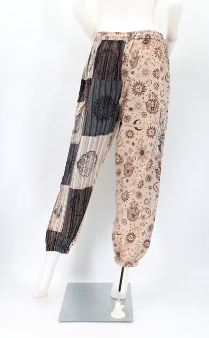 Sun, Moon and Stars Print Patchwork Harem Pants