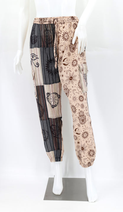 Sun, Moon and Stars Print Patchwork Harem Pants