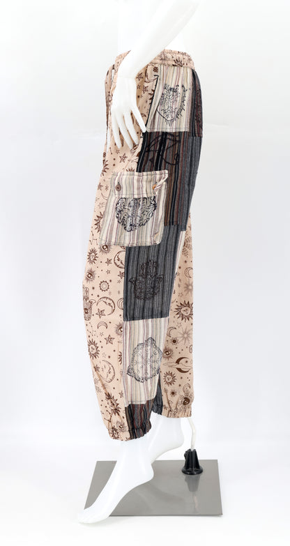 Sun, Moon and Stars Print Patchwork Harem Pants