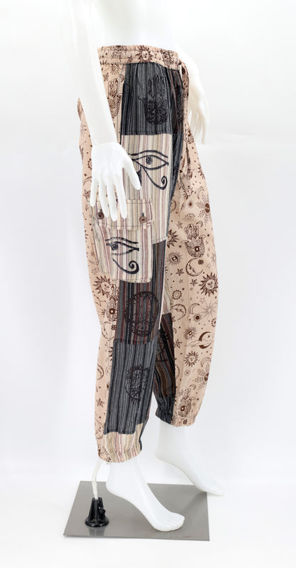 Sun, Moon and Stars Print Patchwork Harem Pants