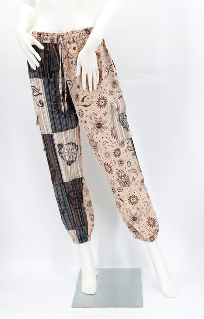 Sun, Moon and Stars Print Patchwork Harem Pants