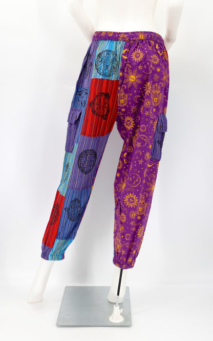 Sun, Moon and Stars Print Patchwork Harem Pants