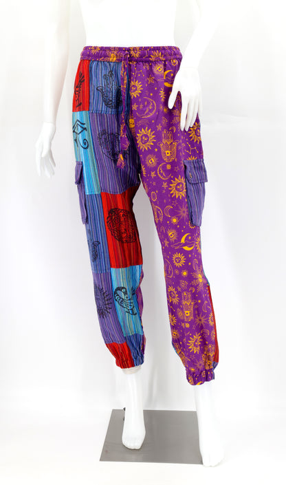 Sun, Moon and Stars Print Patchwork Harem Pants