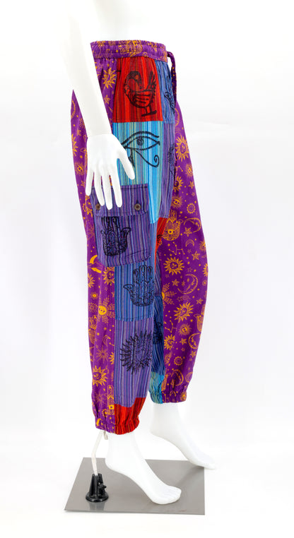 Sun, Moon and Stars Print Patchwork Harem Pants