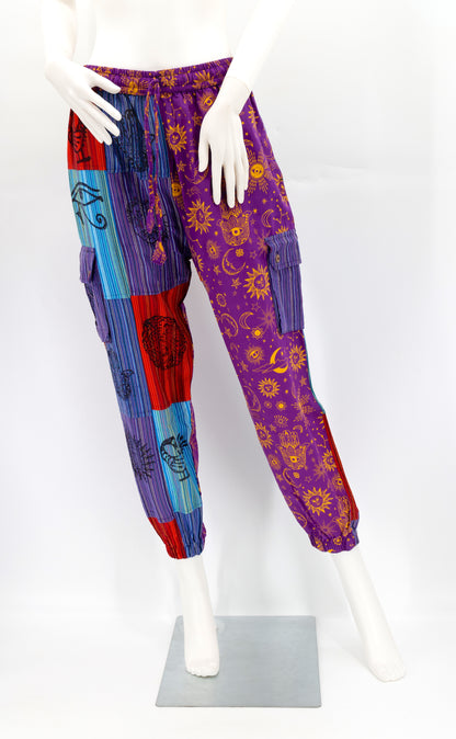 Sun, Moon and Stars Print Patchwork Harem Pants