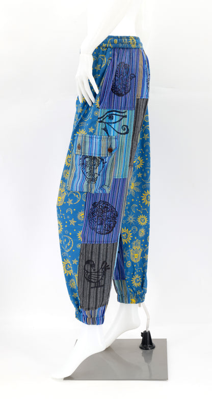 Sun, Moon and Stars Print Patchwork Harem Pants