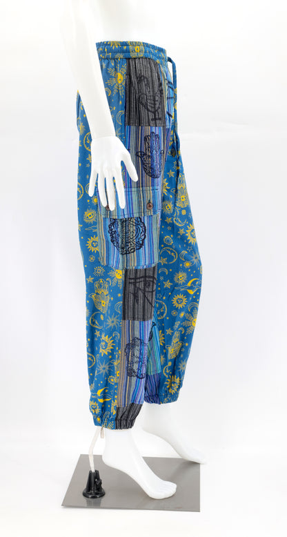 Sun, Moon and Stars Print Patchwork Harem Pants