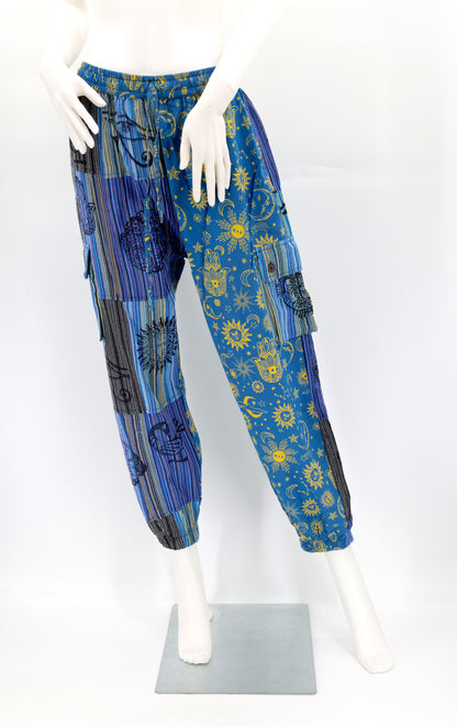 Sun, Moon and Stars Print Patchwork Harem Pants