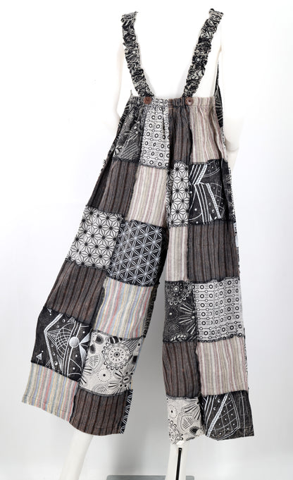 Patchwork Wide Leg Overalls | Handmade Cotton Jumpsuit