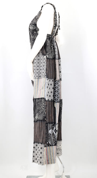 Patchwork Wide Leg Overalls | Handmade Cotton Jumpsuit