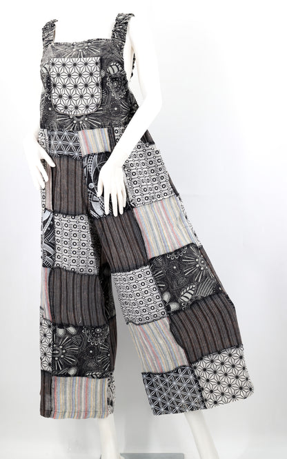Patchwork Wide Leg Overalls | Handmade Cotton Jumpsuit