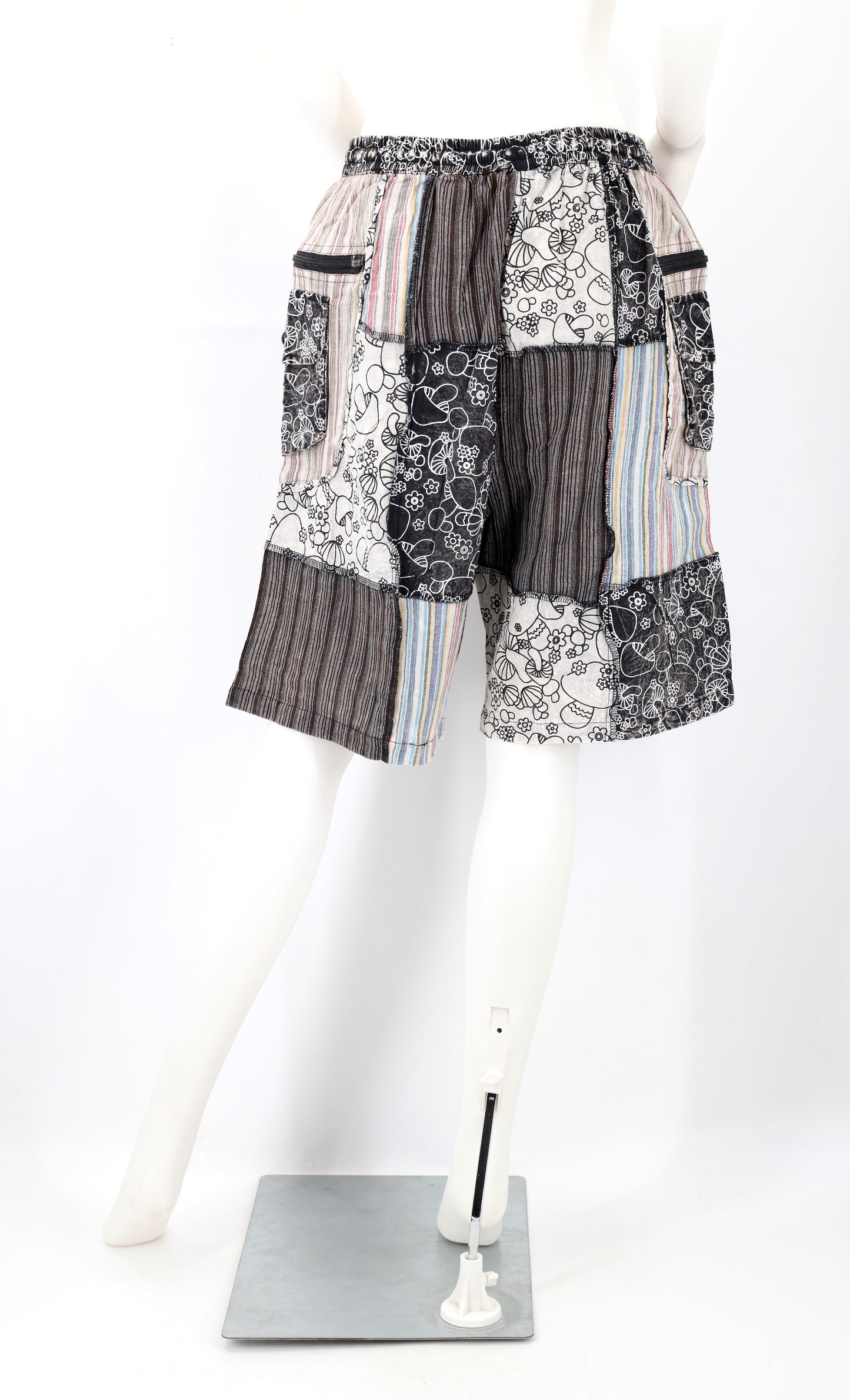 Cotton Hippie Handmade Mushroom Print Patchwork Lightweight Bohemian Shorts