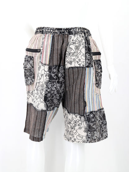 Cotton Hippie Handmade Mushroom Print Patchwork Lightweight Bohemian Shorts