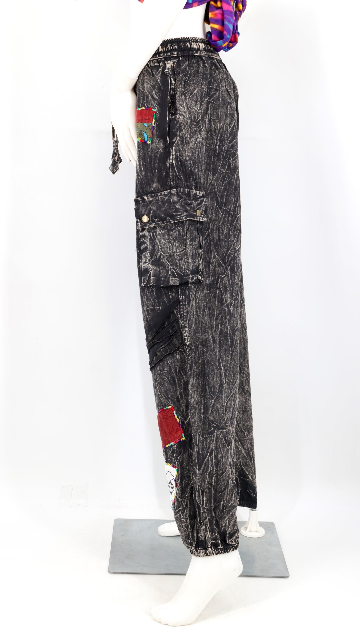 Stone-Washed Patchwork Harem Pants | Colorful Patchwork Cotton