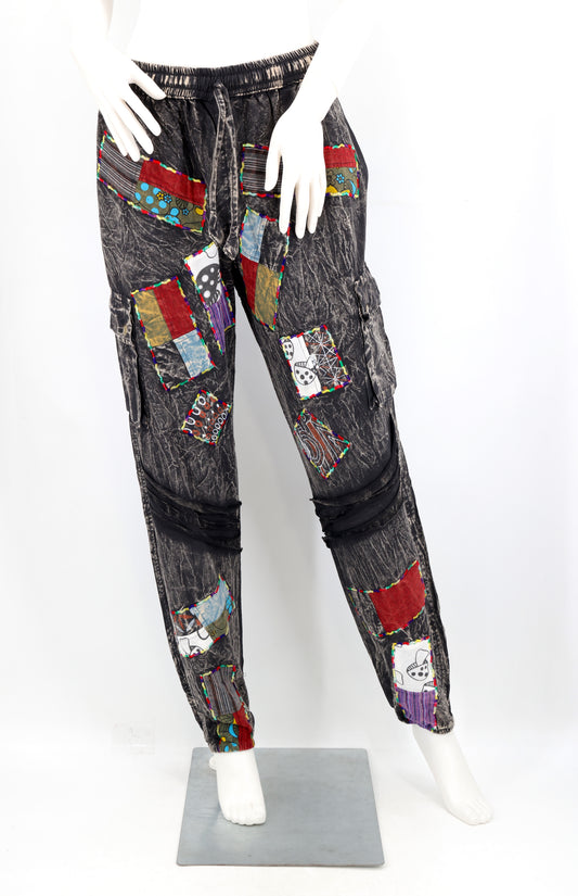 Stone-Washed Patchwork Harem Pants | Colorful Patchwork Cotton