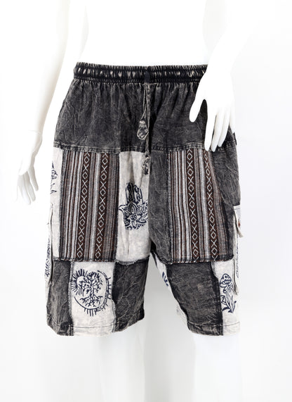 Cotton Hippie Handmade Pagan Symbols Print Patchwork Lightweight Bohemian Shorts