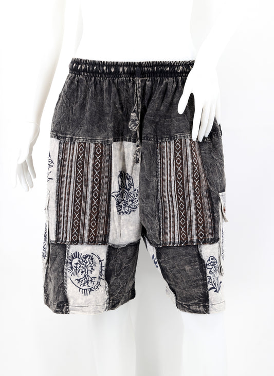 Cotton Hippie Handmade Pagan Symbols Print Patchwork Lightweight Bohemian Shorts