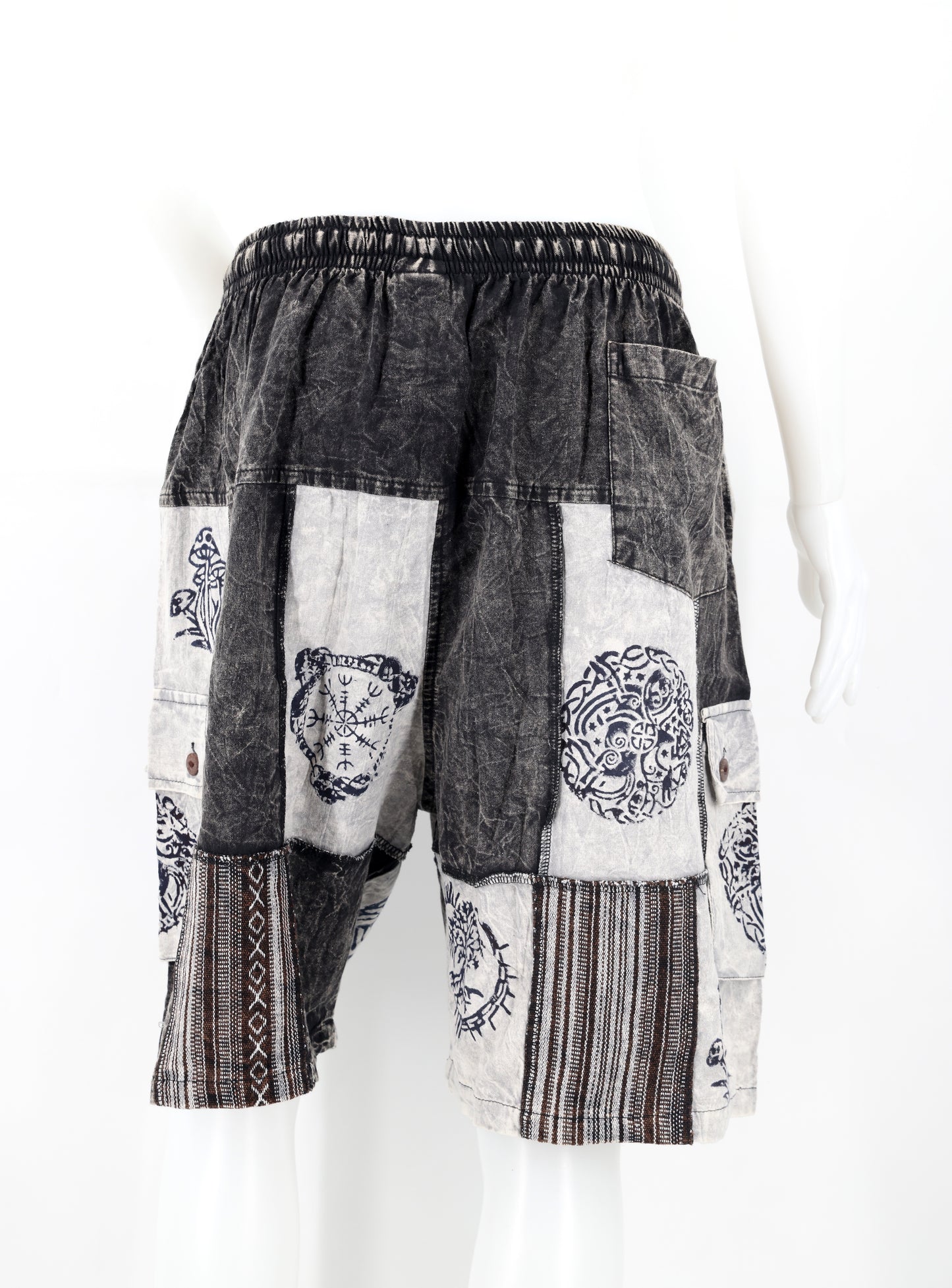 Cotton Hippie Handmade Pagan Symbols Print Patchwork Lightweight Bohemian Shorts